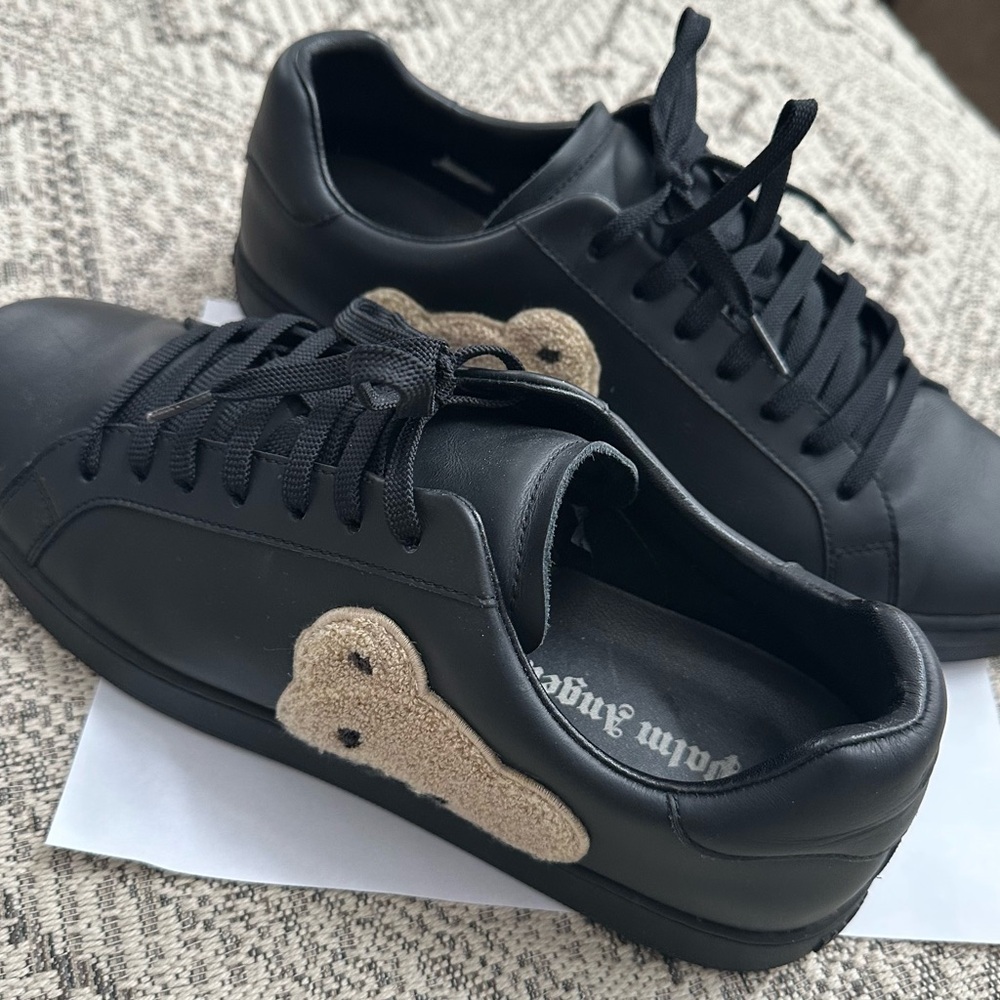 Palm Angels Kill the Bear Black Leather Sneakers with Tan Accent